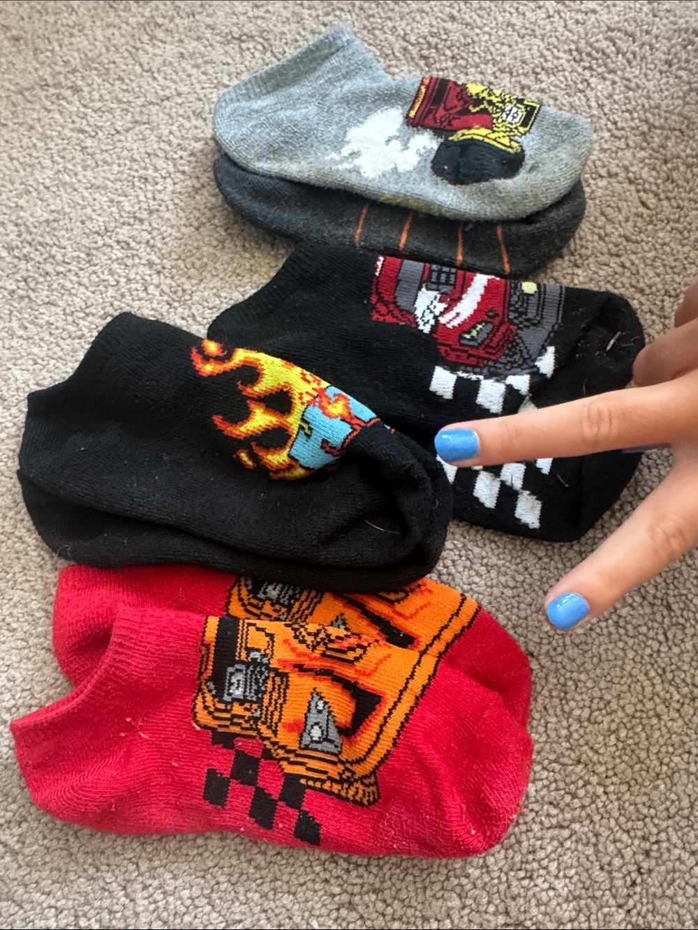 Kids No-Show Socks - Red, Black, Gray - Race Car Designs